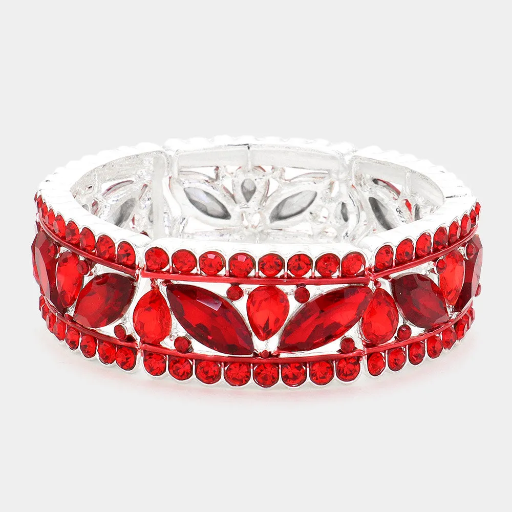 Red Round and Marquise Stone Stretch Pageant Bracelet | Pageant Jewelry |  616788