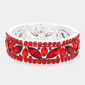 Red Round and Marquise Stone Stretch Pageant Bracelet | Pageant Jewelry |  616788