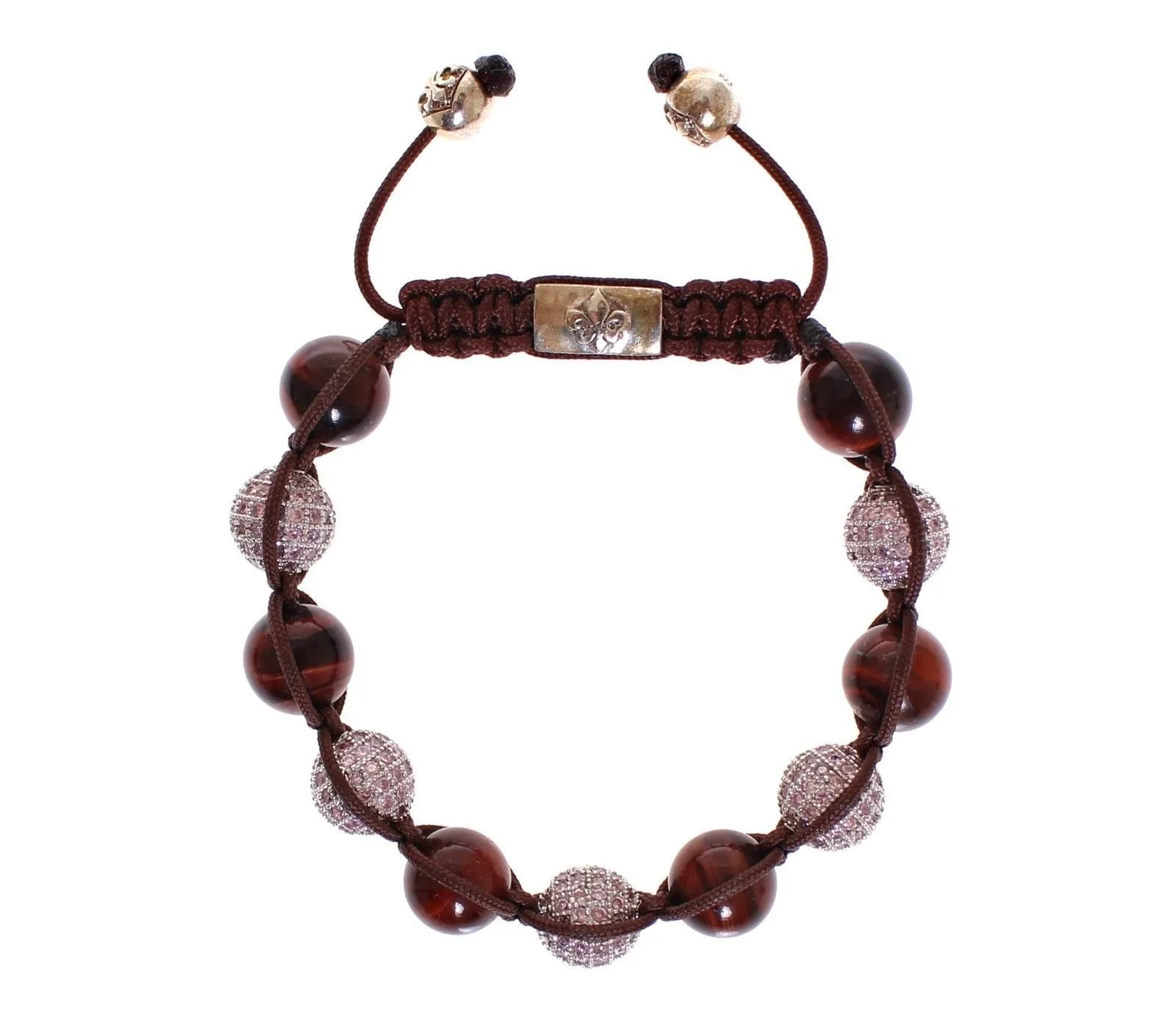 Red Tiger Eye Pink CZ 925 Sterling Silver Bracelet