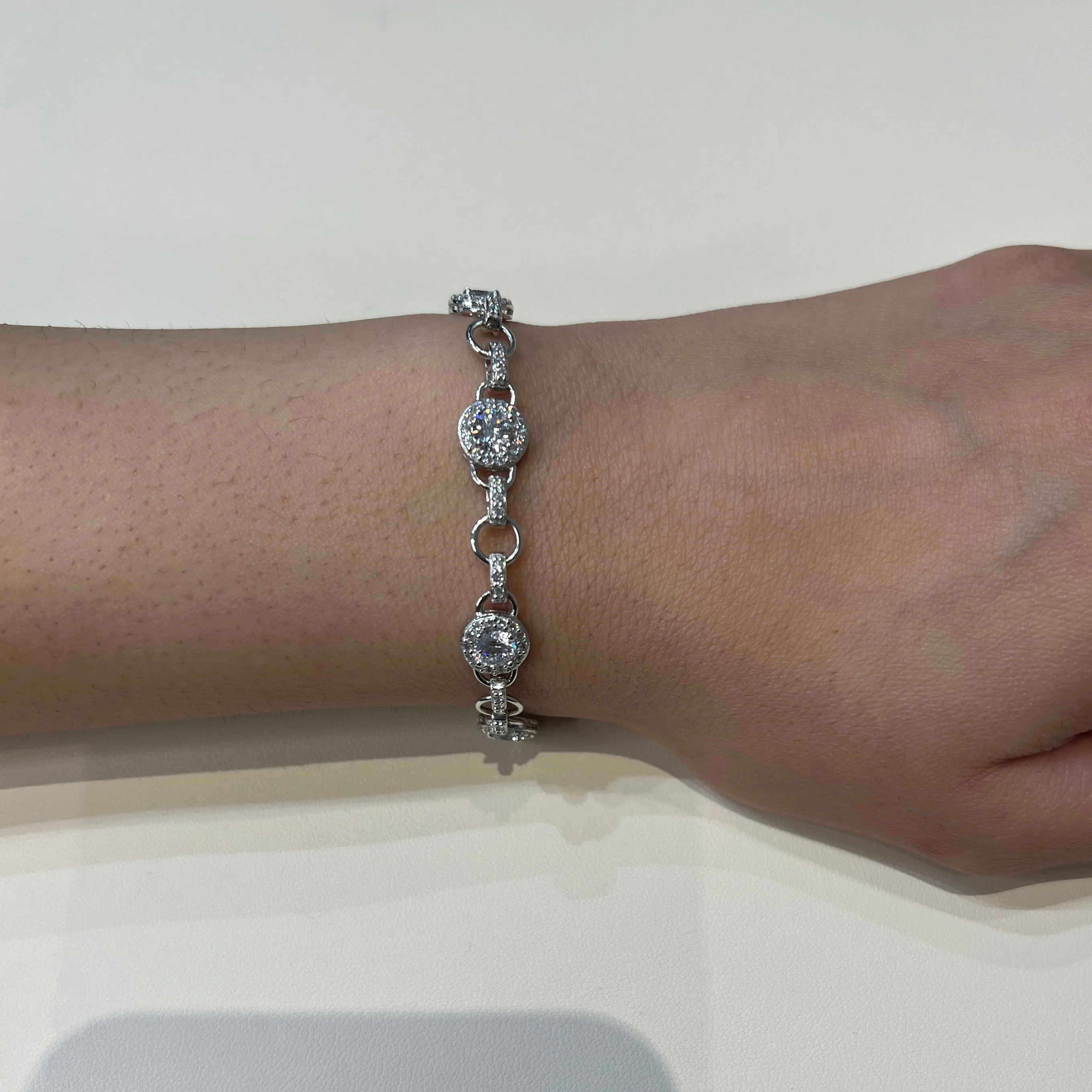 Reign Sterling Silver Rhodium Plated Halo CZ Bracelet