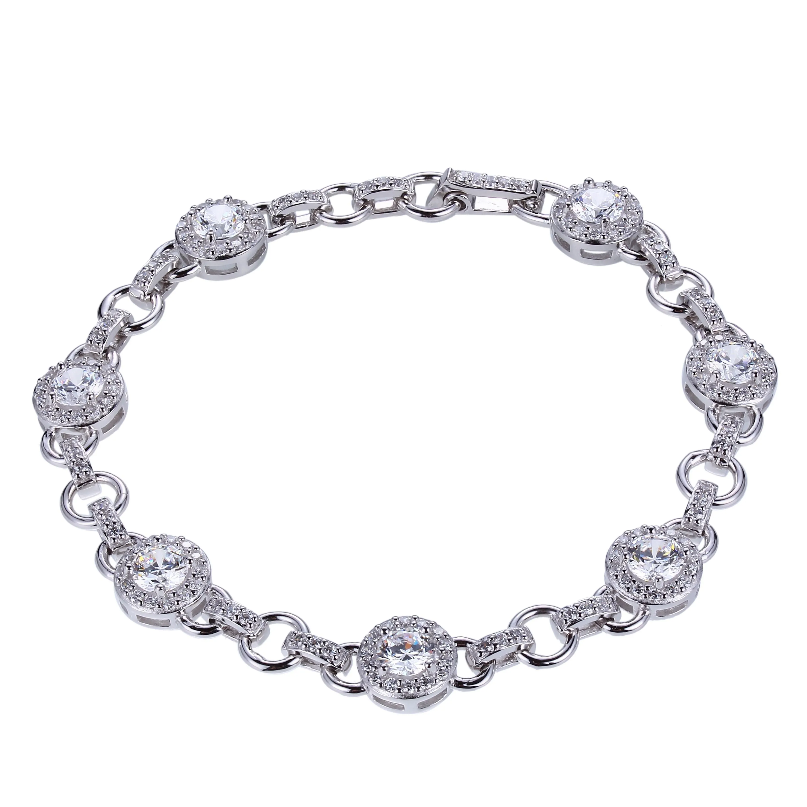 Reign Sterling Silver Rhodium Plated Halo CZ Bracelet