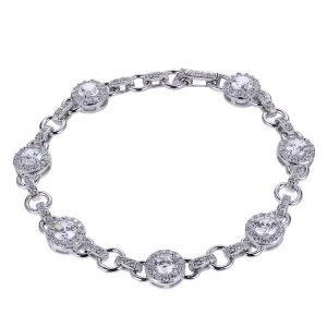 Reign Sterling Silver Rhodium Plated Halo CZ Bracelet