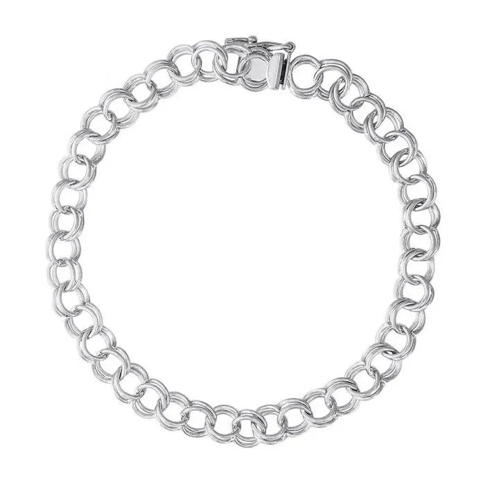 Rembrandt Charms Sterling Silver Rhodium or Gold Plated Double Link Charm Bracelet