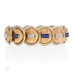 Retro gold, sapphire and diamond disk bracelet