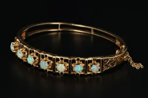 Retro Victorian Revival 14K Yellow 2 Carat Opal and Black Enamel Bracelet