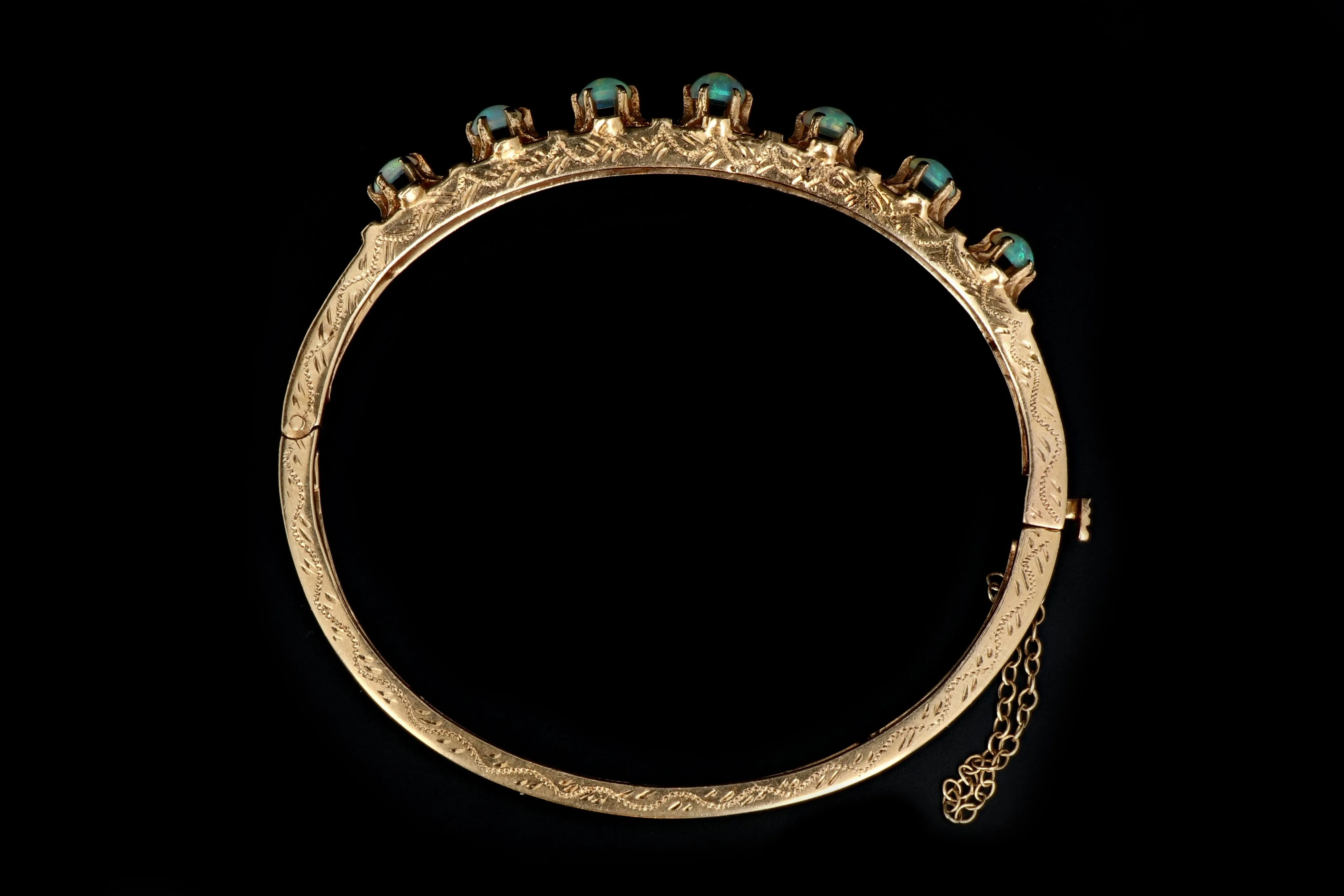 Retro Victorian Revival 14K Yellow 2 Carat Opal and Black Enamel Bracelet