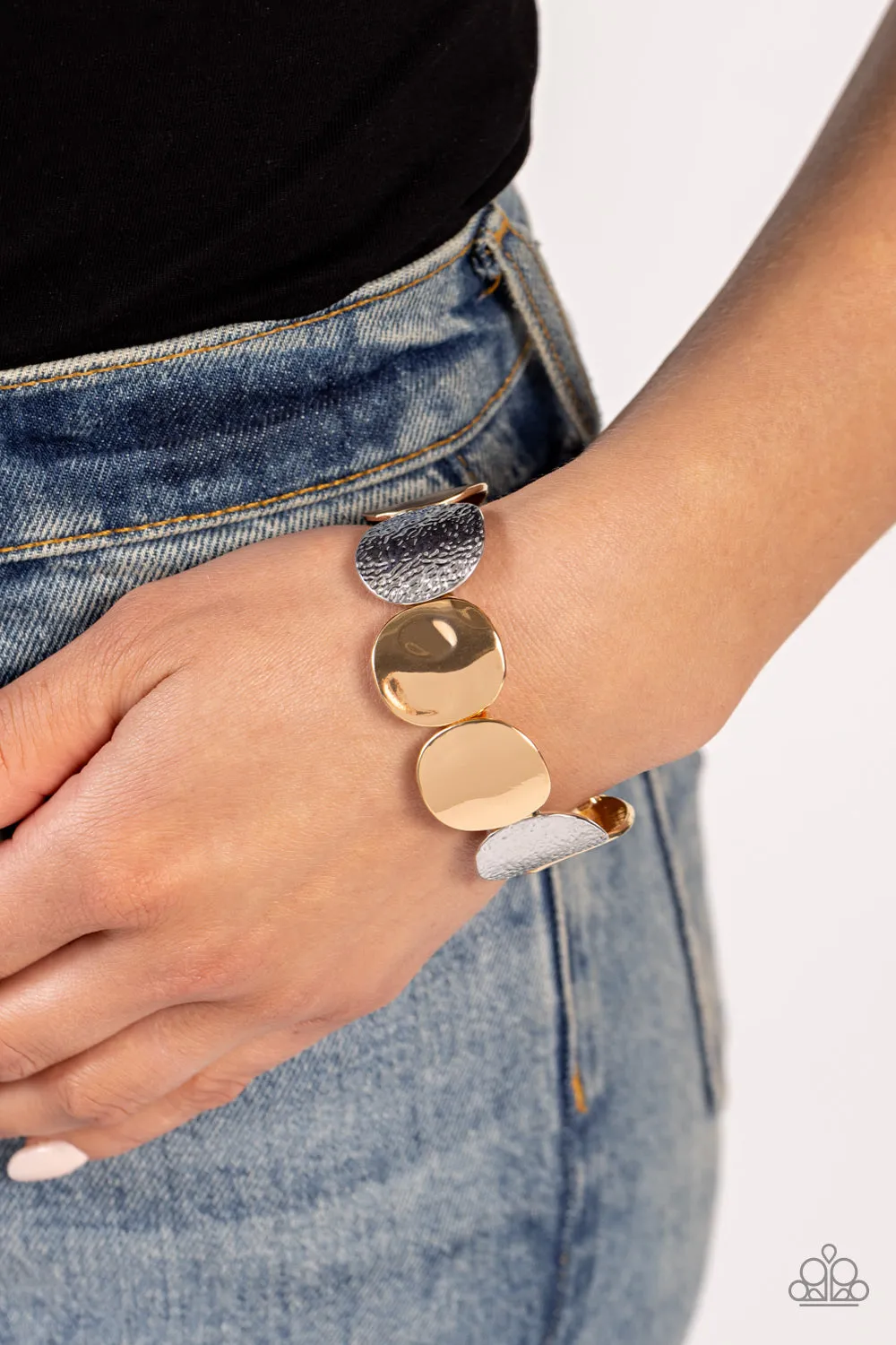 Rippling Record - Multi - Hammered Mixed Metal Paparazzi Stretchy Bracelet