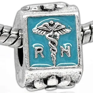 RN Registered Nurse Caduceus European Bead Compatible for Most European Snake Chain Bracelet