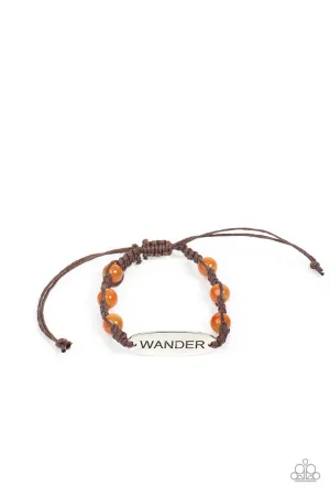 Roaming for Days - Orange - Cat's Eye Stone Bead Brown Cord "WANDER" Paparazzi Pull-Cord Bracelet