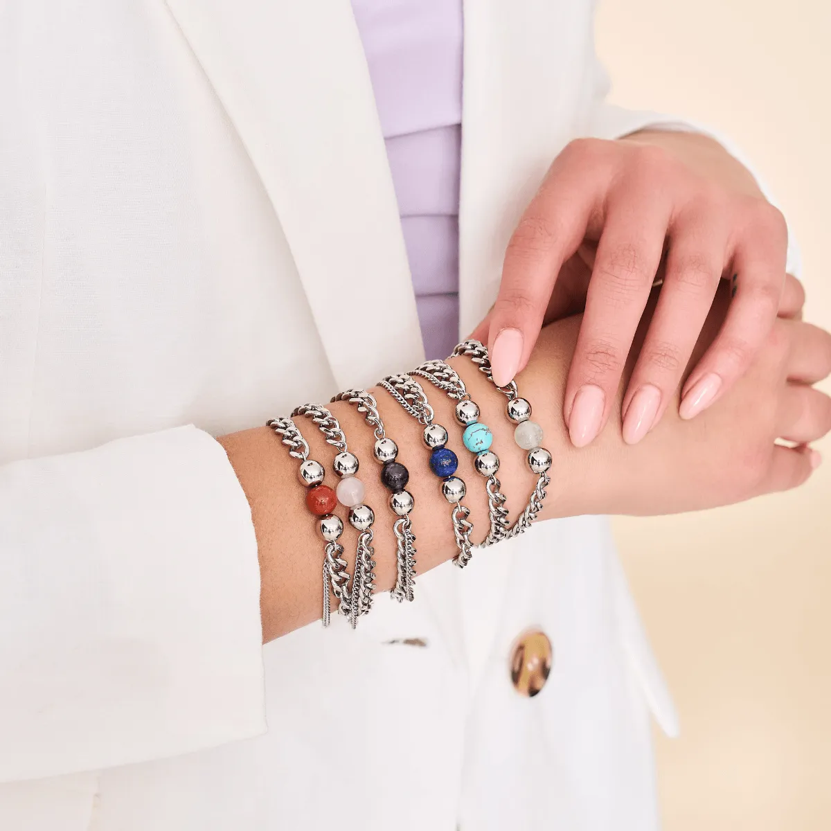 Rose Quartz x Silver | Gemstone Chain Bracelet