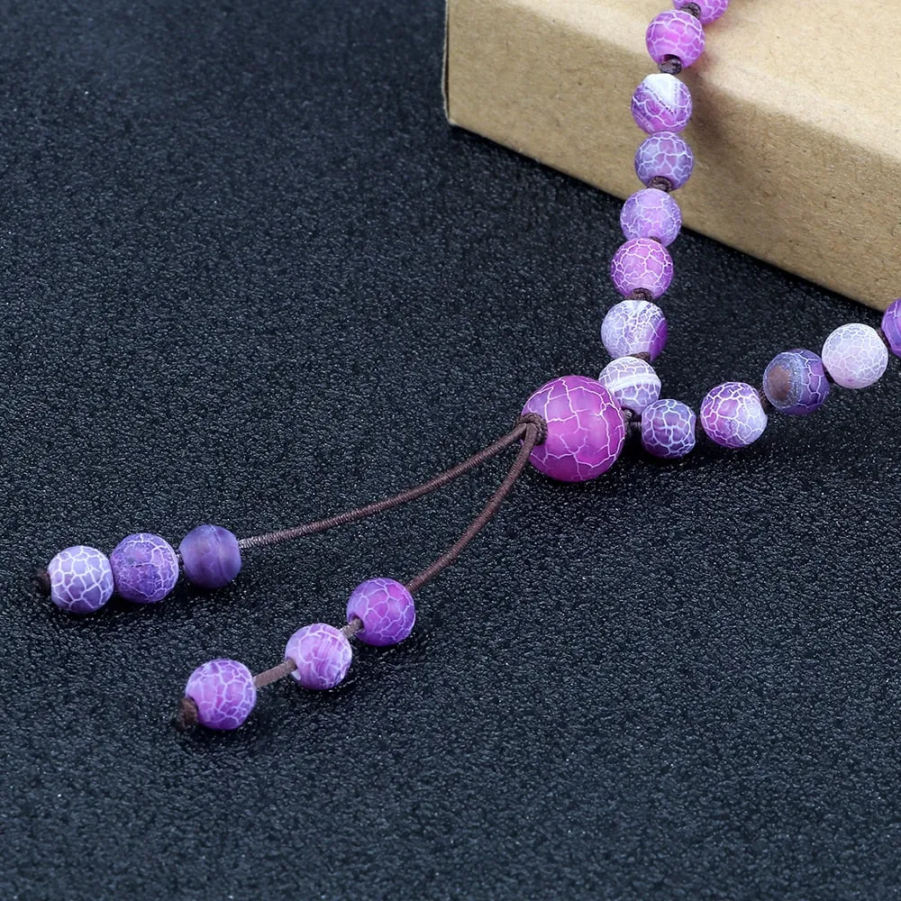 Round Agates Onyx Natural Stone Beads Necklace
