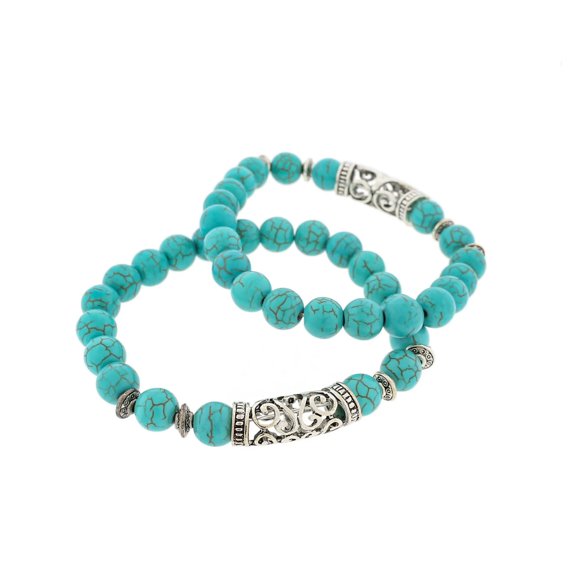 Round Bead Bracelet 45mm - 8mm Beads - Antique Silver Tone Bail - Choose Your Bead Material!