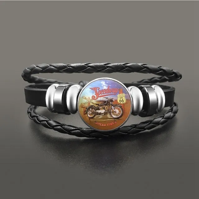 Route 66 Leather Bracelet Jewelry Button Snap Men Women (various models) SJA