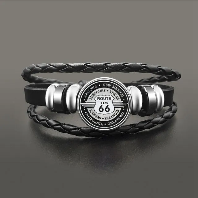 Route 66 Leather Bracelet Jewelry Button Snap Men Women (various models) SJA