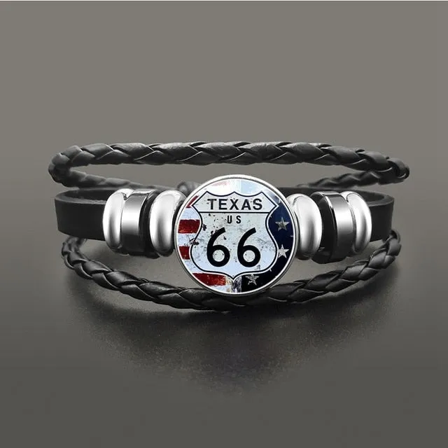 Route 66 Leather Bracelet Jewelry Button Snap Men Women (various models) SJA