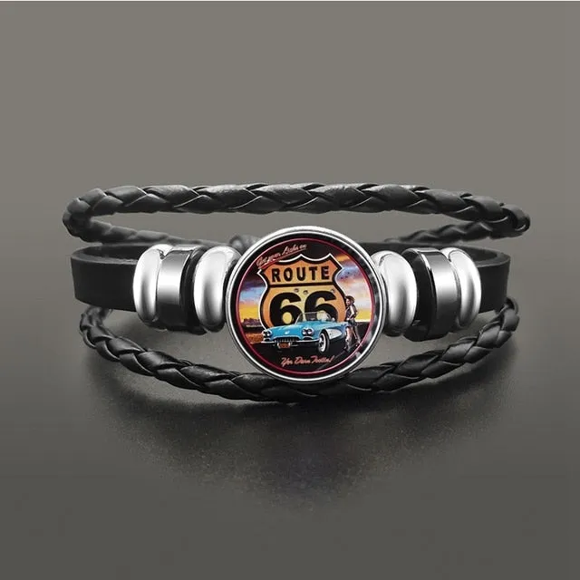 Route 66 Leather Bracelet Jewelry Button Snap Men Women (various models) SJA