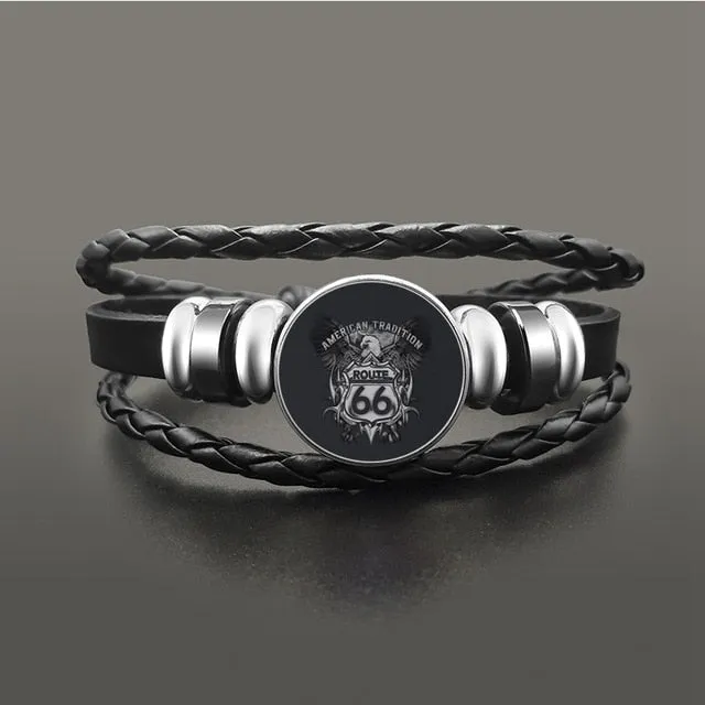 Route 66 Leather Bracelet Jewelry Button Snap Men Women (various models) SJA