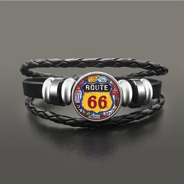 Route 66 Leather Bracelet Jewelry Button Snap Men Women (various models) SJA