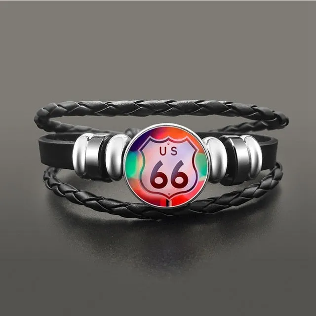 Route 66 Leather Bracelet Jewelry Button Snap Men Women (various models) SJA