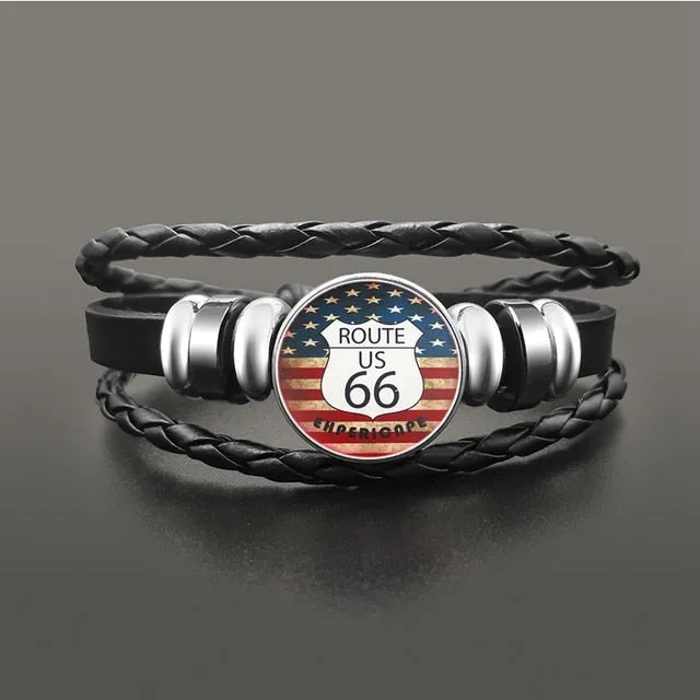 Route 66 Leather Bracelet Jewelry Button Snap Men Women (various models) SJA