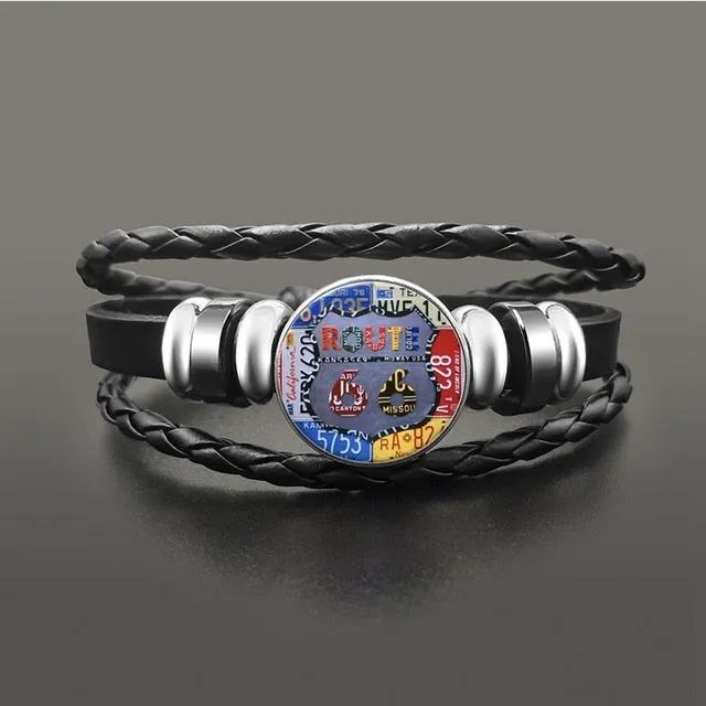 Route 66 Leather Bracelet Jewelry Button Snap Men Women (various models) SJA