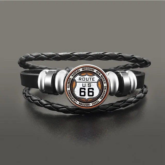 Route 66 Leather Bracelet Jewelry Button Snap Men Women (various models) SJA