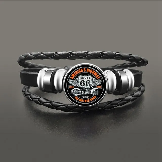 Route 66 Leather Bracelet Jewelry Button Snap Men Women (various models) SJA