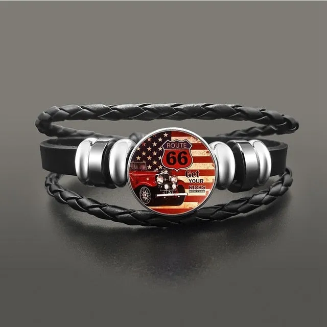 Route 66 Leather Bracelet Jewelry Button Snap Men Women (various models) SJA