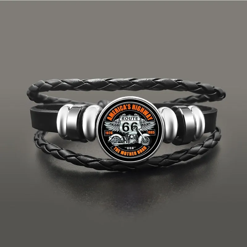 Route 66 Leather Bracelet Jewelry Button Snap Men Women (various models) SJA