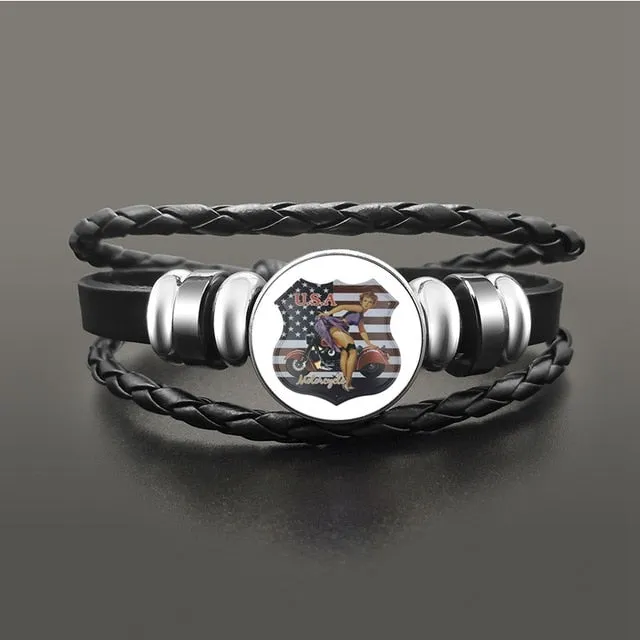 Route 66 Leather Bracelet Jewelry Button Snap Men Women (various models) SJA