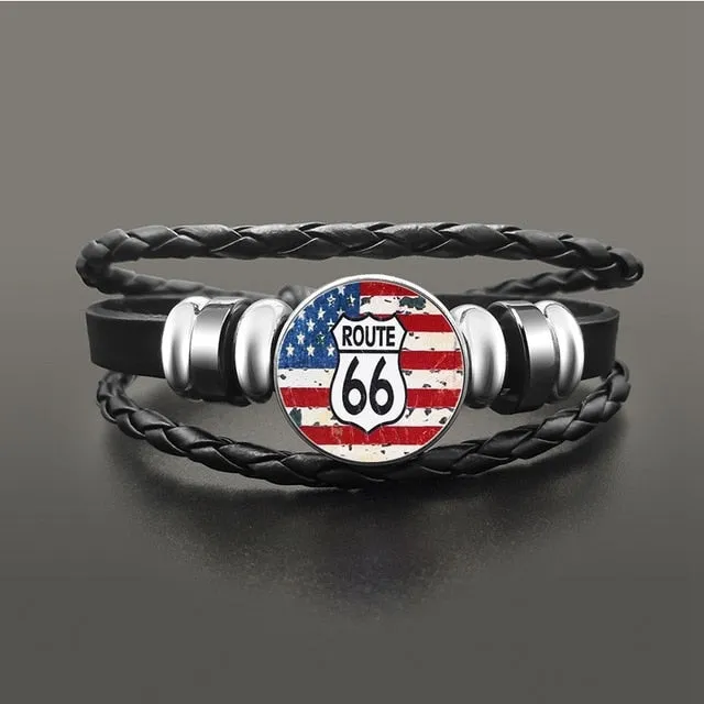 Route 66 Leather Bracelet Jewelry Button Snap Men Women (various models) SJA