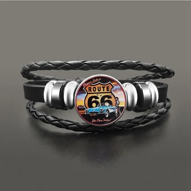 Route 66 Leather Bracelet Jewelry Button Snap Men Women (various models) SJA