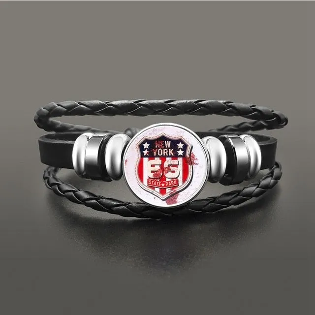 Route 66 Leather Bracelet Jewelry Button Snap Men Women (various models) SJA