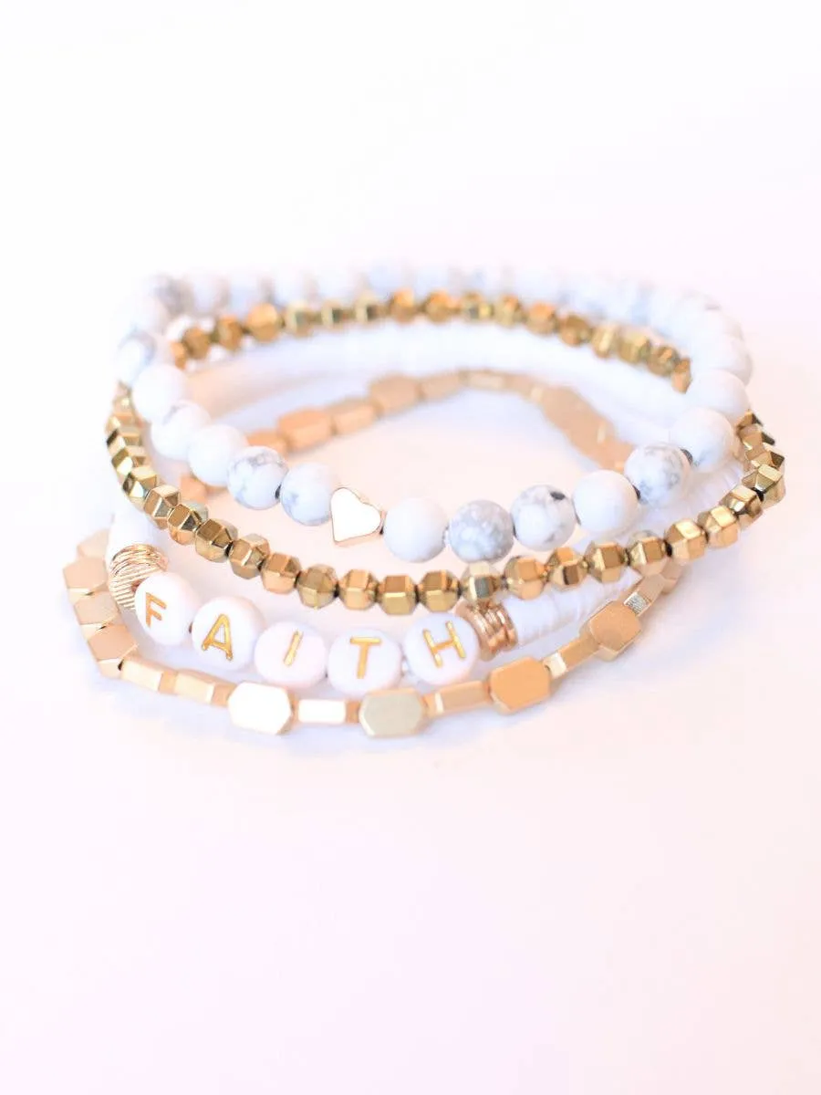 RTS / Faith Gold Beaded Bracelet Set