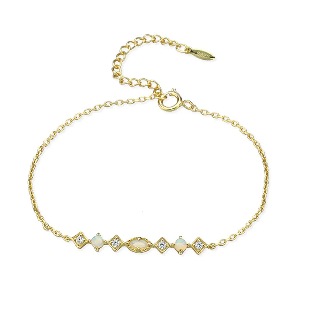 S925 Silver Diamond Shape Australian Opal Bracelet
