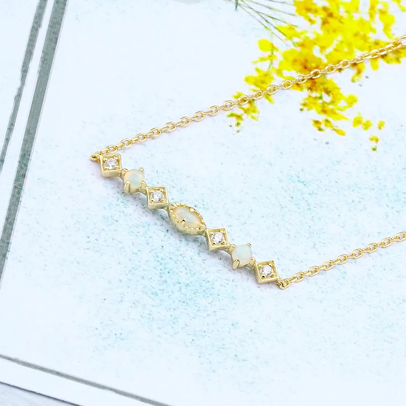 S925 Silver Diamond Shape Australian Opal Bracelet