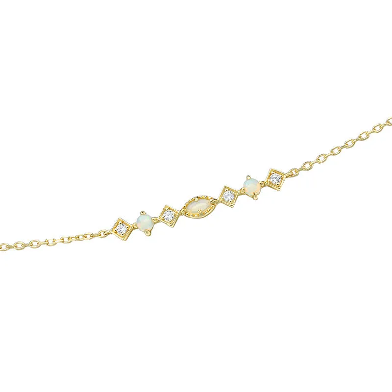 S925 Silver Diamond Shape Australian Opal Bracelet