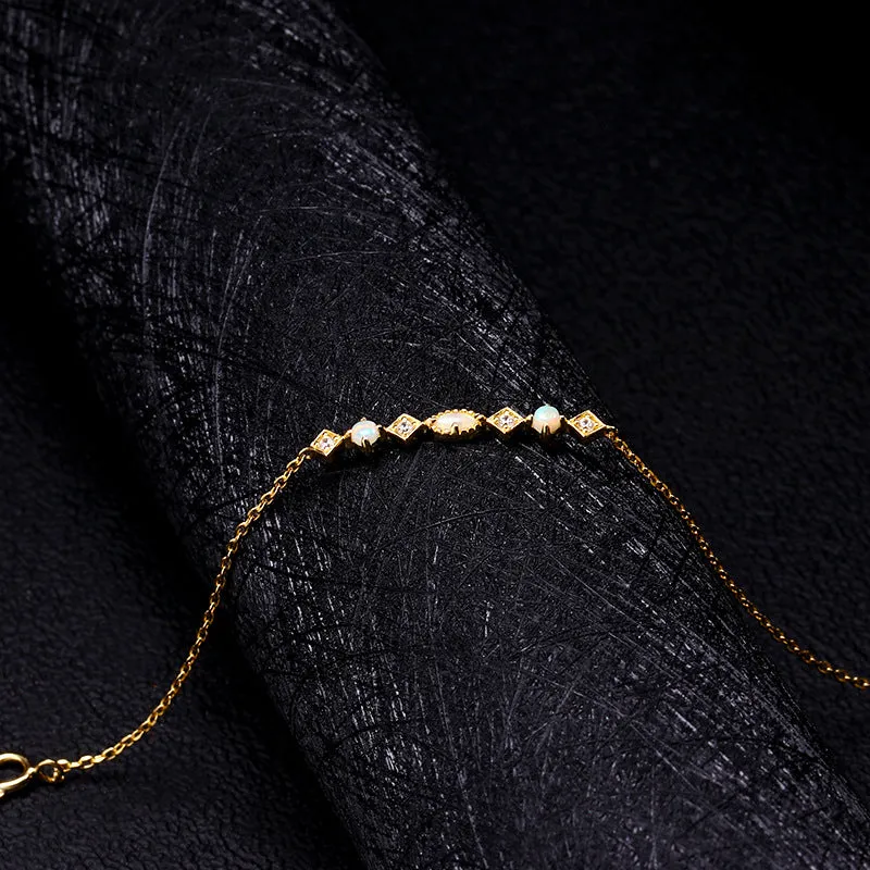 S925 Silver Diamond Shape Australian Opal Bracelet