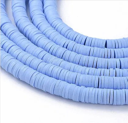 Sale 6mm Cornflower Blue Heishi Bead Strands, Flat Round Polymer Clay Beads, 380 to 400 Disc Heishi Beads, Light Weight, Bracelets