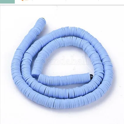 Sale 6mm Cornflower Blue Heishi Bead Strands, Flat Round Polymer Clay Beads, 380 to 400 Disc Heishi Beads, Light Weight, Bracelets