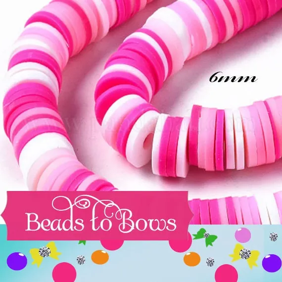Sale 6mm Heishi Bead Pink Cotton Candy Strands, Flat Round Polymer Clay Beads, 380 to 400 Disc Heishi Beads, Light Weight, Bracelets