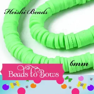 Sale 6mm lime Heishi Bead Strands, Flat Round Polymer Clay Beads, 380 to 400 Disc Heishi Beads, Light Weight, Bracelets