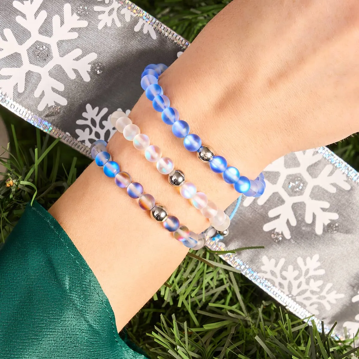 Sapphire | Silver | Mermaid Glass Macrame Bead Bracelet