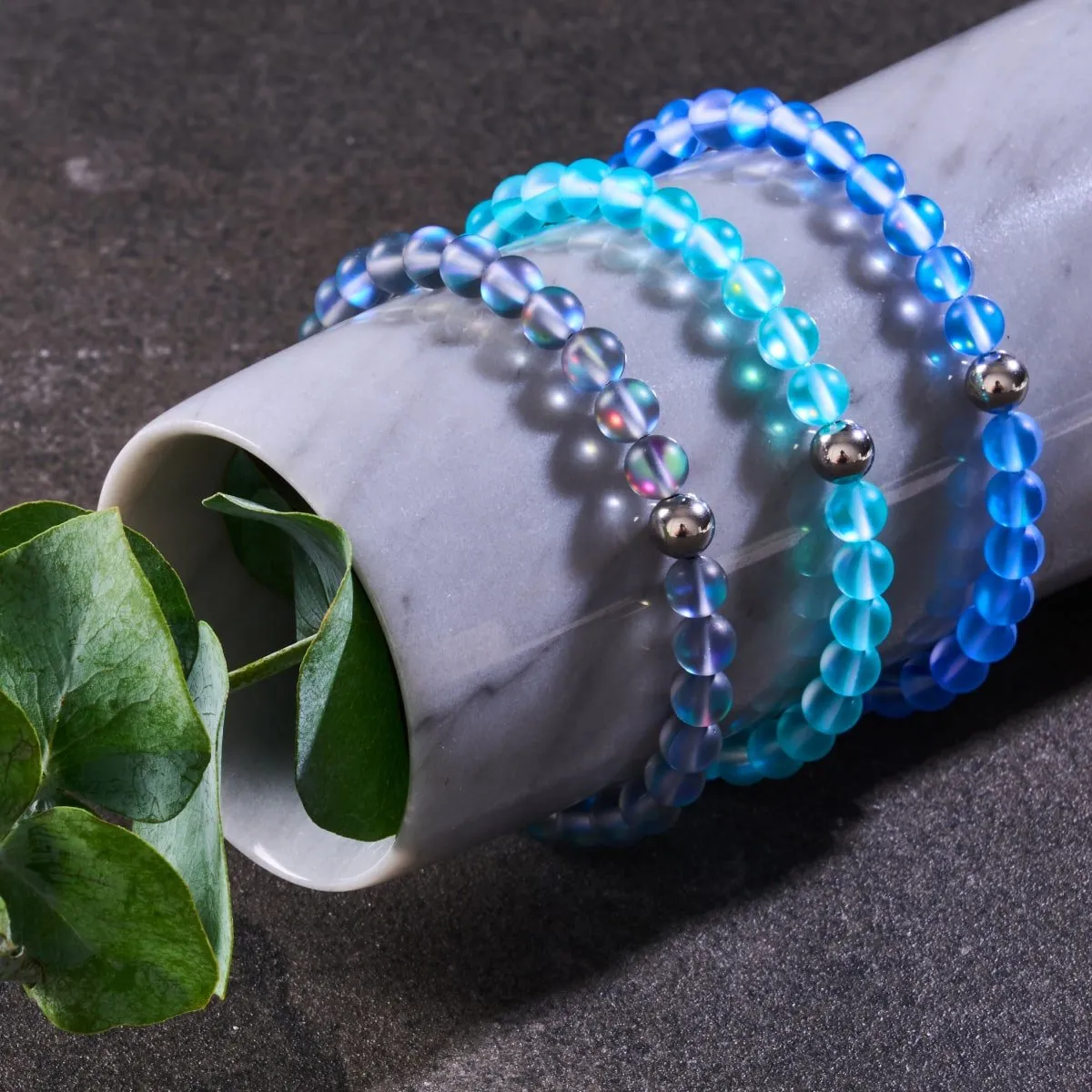 Sapphire | Silver | Mermaid Glass Macrame Bead Bracelet
