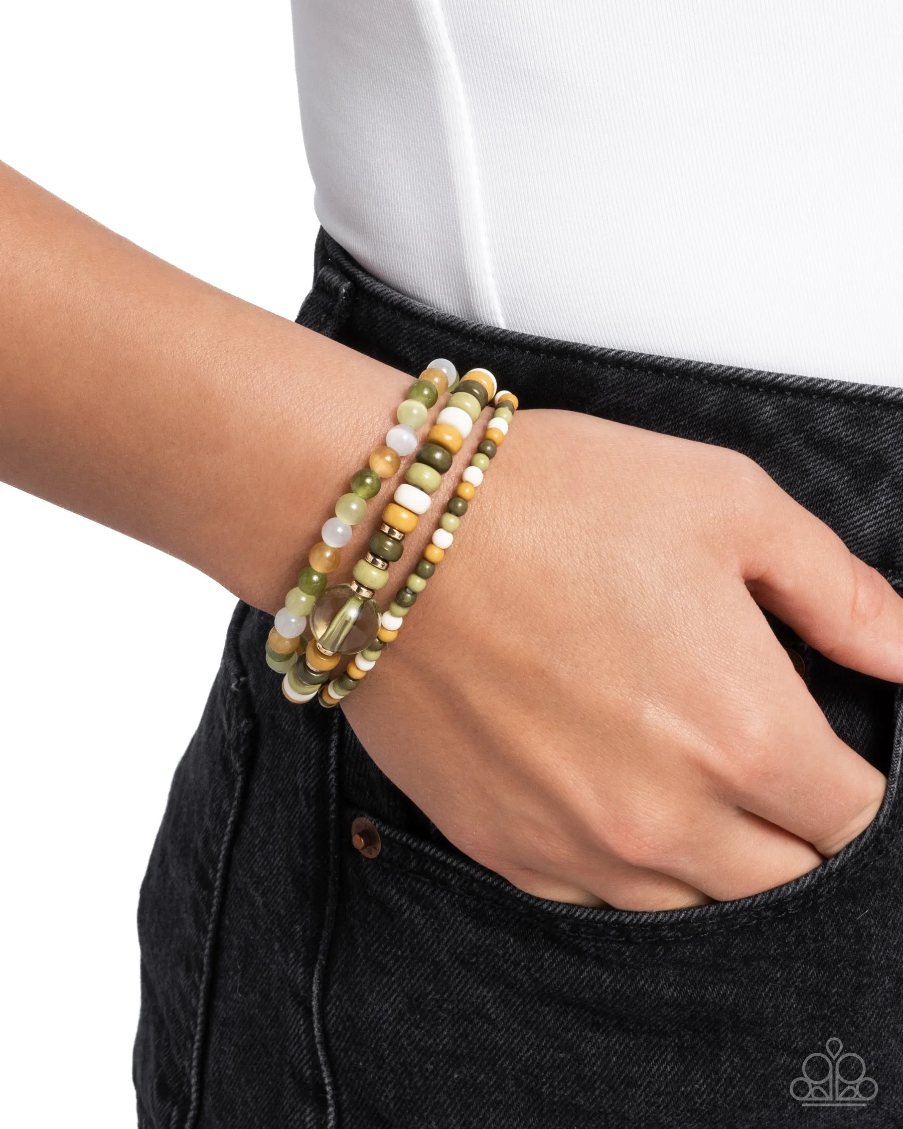 Seed Bead Stack Green Bracelet