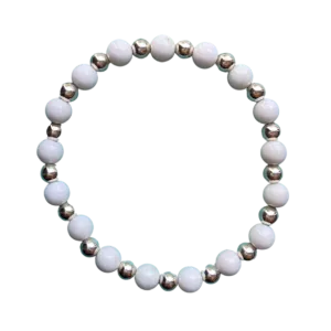 Selah White Jade Silver Coated Hematite 6mm Bracelet