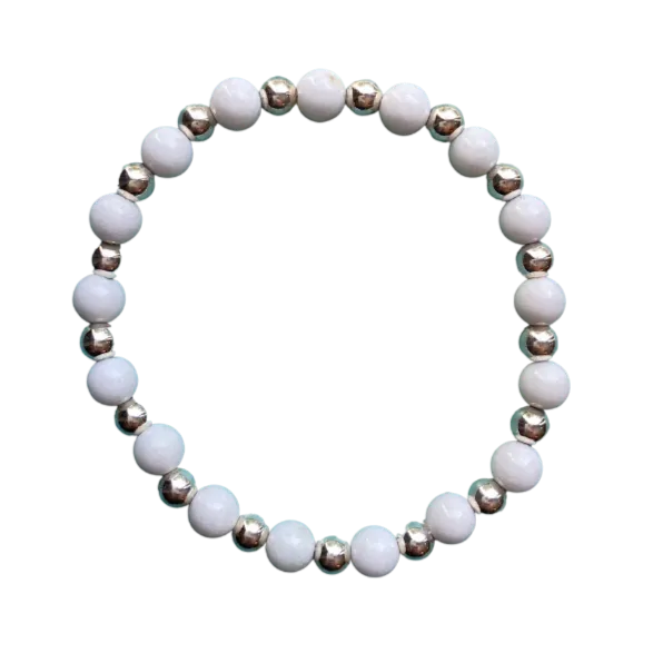 Selah White Jade Silver Coated Hematite 6mm Bracelet