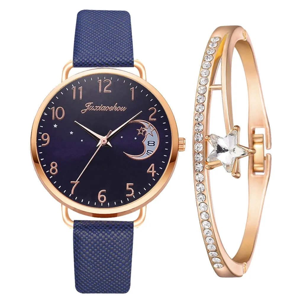 Set with watch and bracelets with moon phase dial