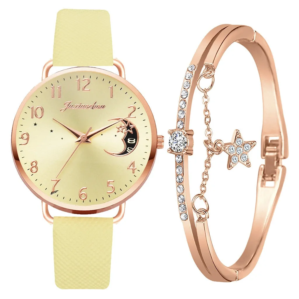 Set with watch and bracelets with moon phase dial