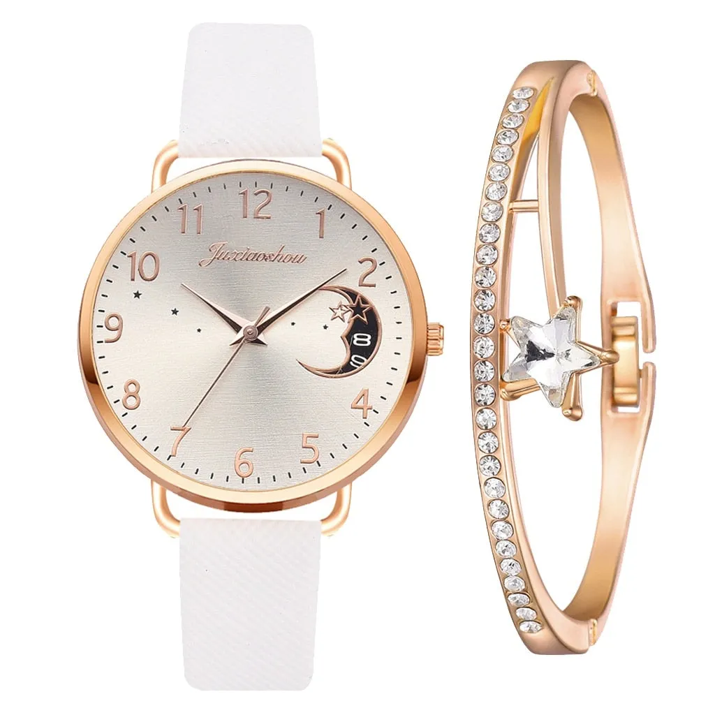 Set with watch and bracelets with moon phase dial